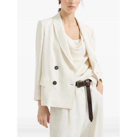 Blazer made of fluid twill in viscose and linen with monili