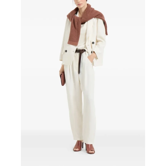 Blazer made of fluid twill in viscose and linen with monili