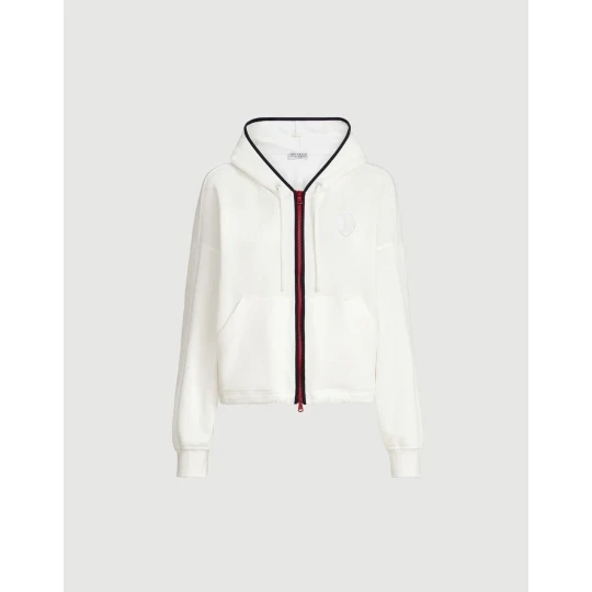 High-tech cotton pique sweatshirt with hood and logo