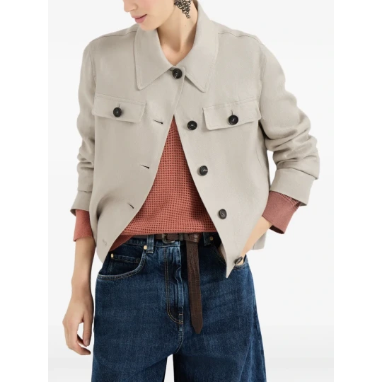 long-sleeve pocket linen jacket