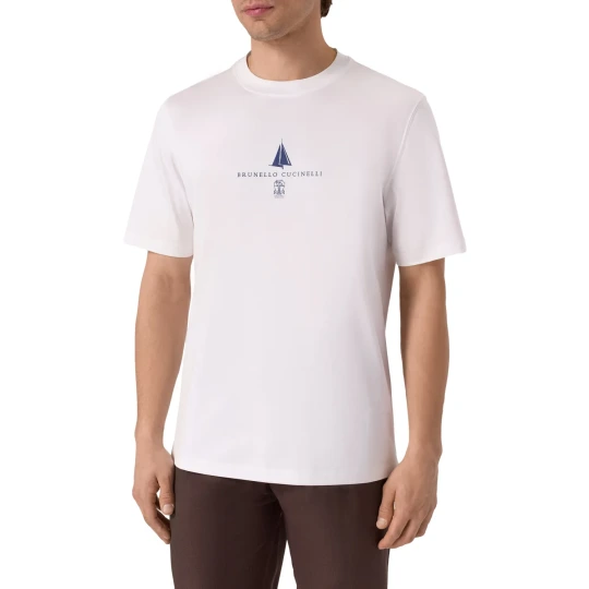 Nautical Sailboat Print Cotton T-Shirt