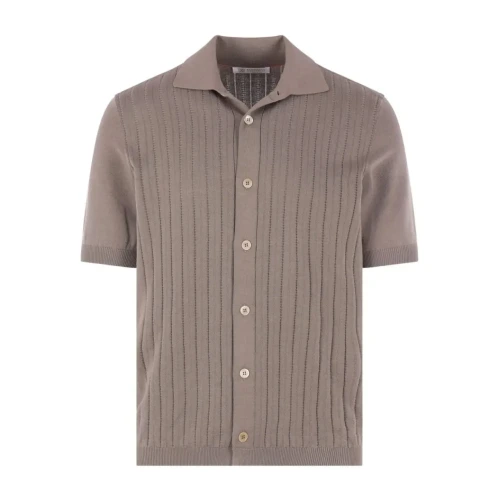 Ribbed Knit Short-Sleeve Polo Cardigan