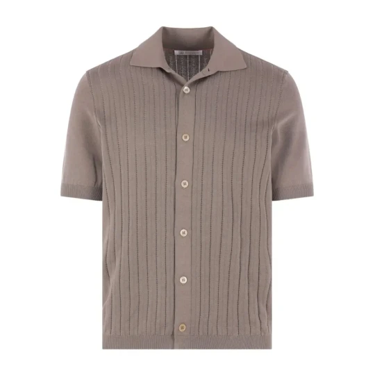 Ribbed Knit Short-Sleeve Polo Cardigan