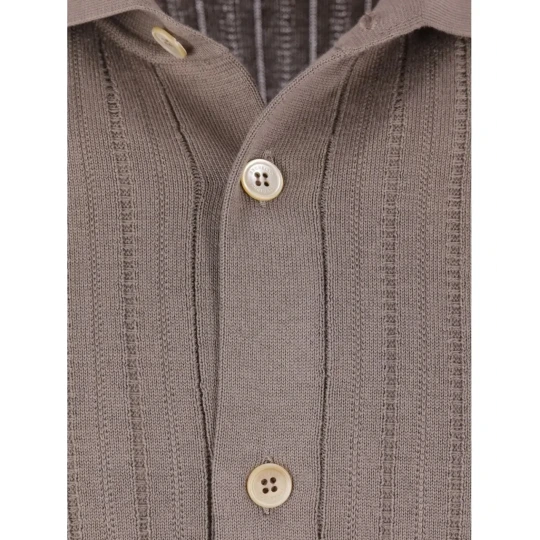 Ribbed Knit Short-Sleeve Polo Cardigan