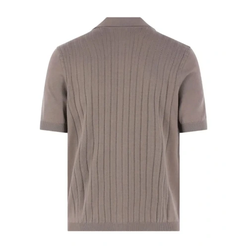 Ribbed Knit Short-Sleeve Polo Cardigan