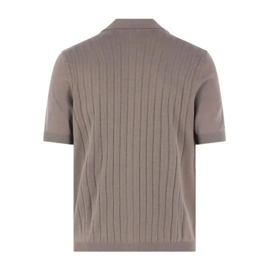 Ribbed Knit Short-Sleeve Polo Cardigan
