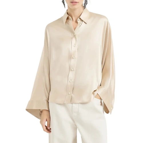 Stretch Silk Satin Shirt with Monili