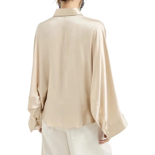 Stretch Silk Satin Shirt with Monili