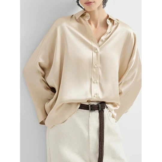 Stretch Silk Satin Shirt with Monili