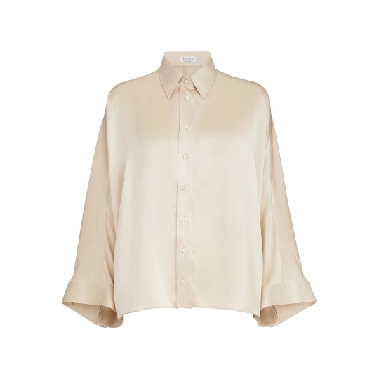 Stretch Silk Satin Shirt with Monili