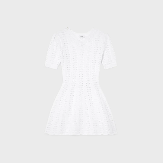 Mini Dress in Cotton Pointelle - White