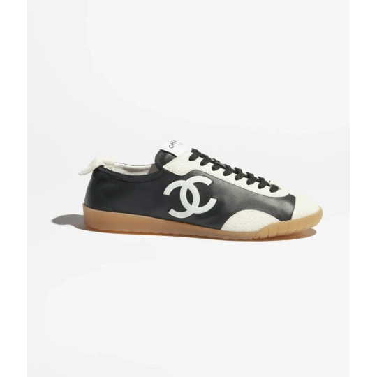 Calfskin & Embossed Suede Calfskin 
Black & White Trainers