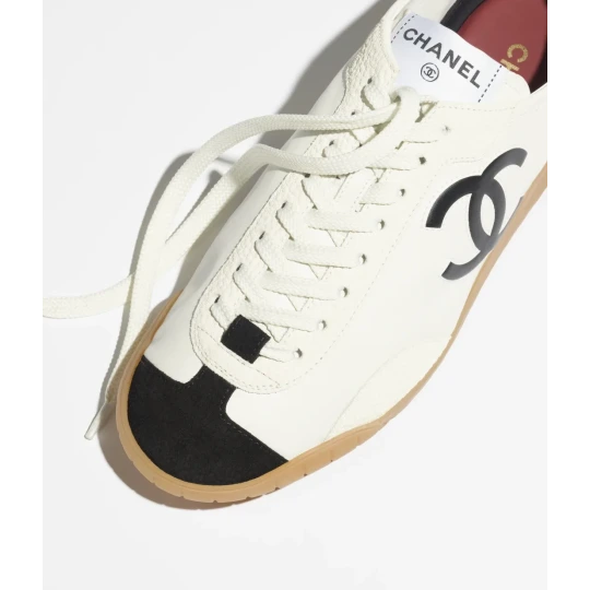Calfskin & Embossed Suede Calfskin 
White & Black Sneakers