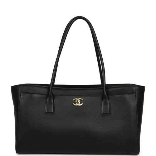 Calfskin & Gold-Tone Metal Black Small Shopping Bag