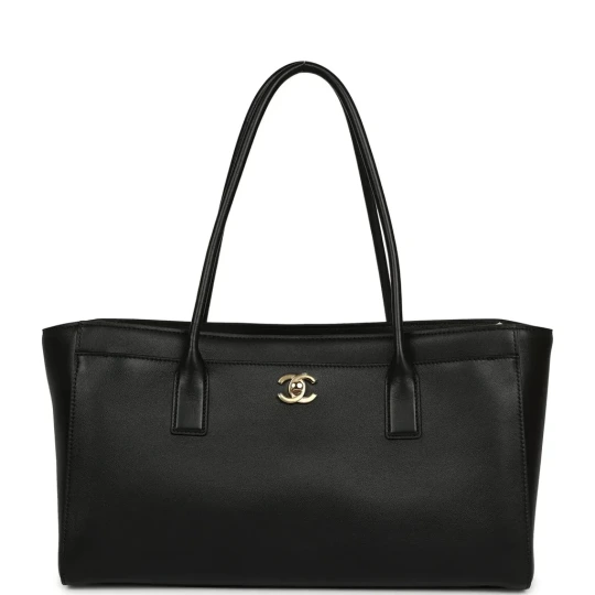 Calfskin & Gold-Tone Metal Black Small Shopping Bag