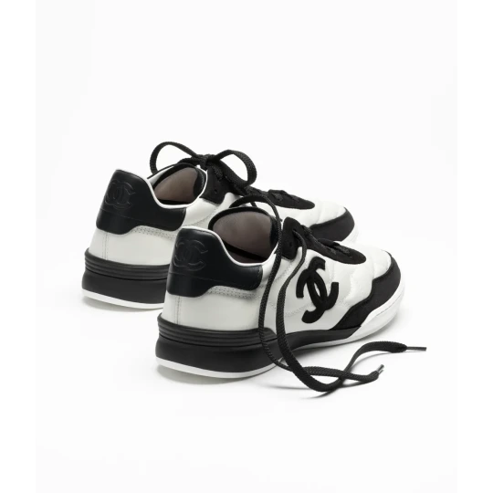 Calfskin & Suede Kidskin 
White & Black Sneakers