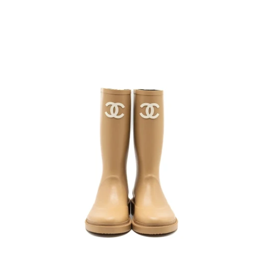 Caoutchouc, beige & white Rain Boots
