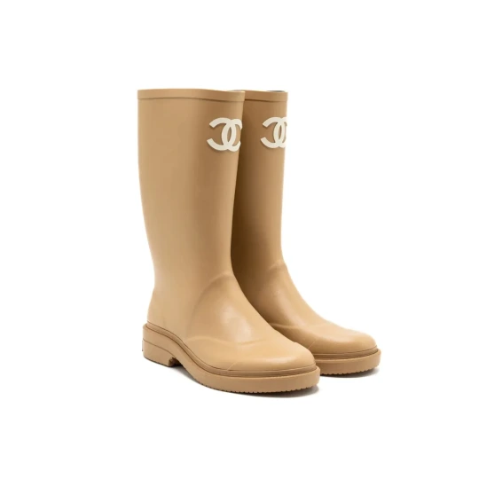 Caoutchouc, beige & white Rain Boots