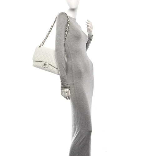 Caviar Quilted Jumbo Double Flap White Bag