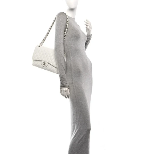 Caviar Quilted Jumbo Double Flap White Bag