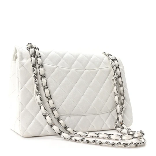 Caviar Quilted Jumbo Double Flap White Bag