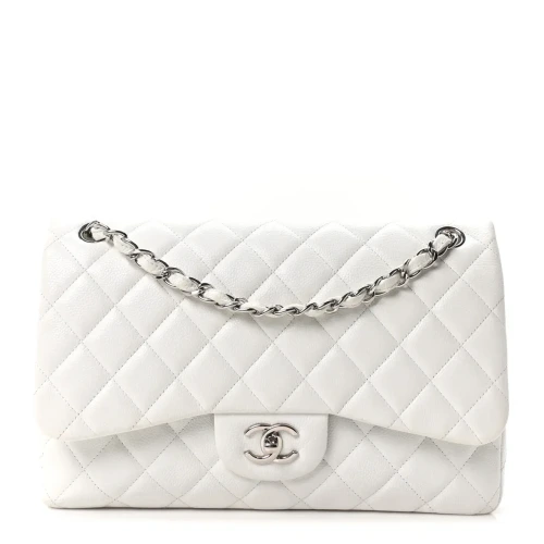Caviar Quilted Jumbo Double Flap White Bag