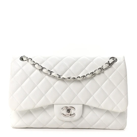 Caviar Quilted Jumbo Double Flap White Bag
