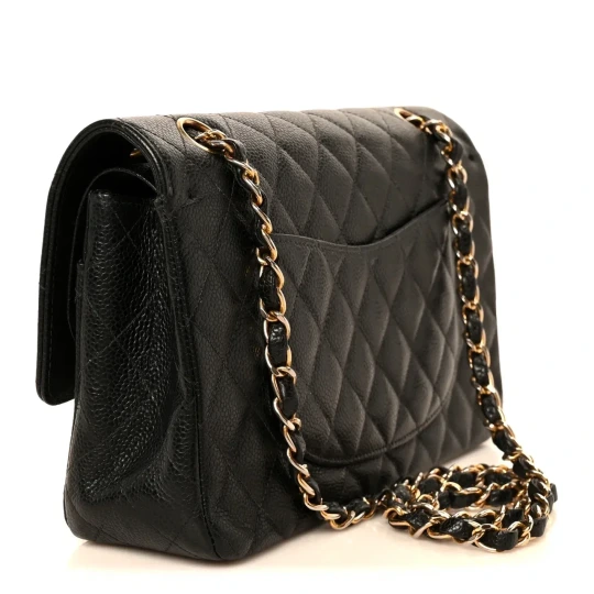 Caviar Quilted Medium Double Flap Black Bag