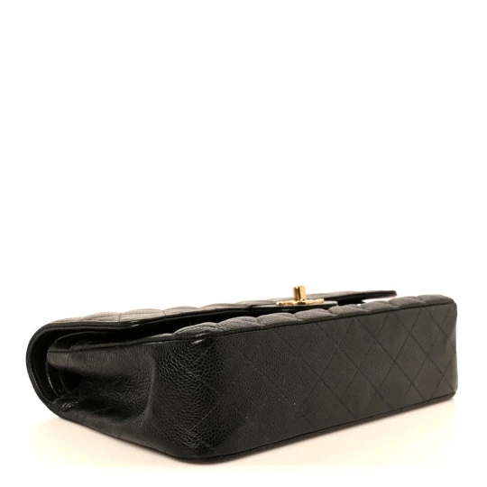 Caviar Quilted Medium Double Flap Black Bag