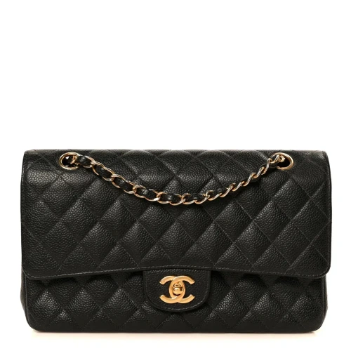 Caviar Quilted Medium Double Flap Black Bag