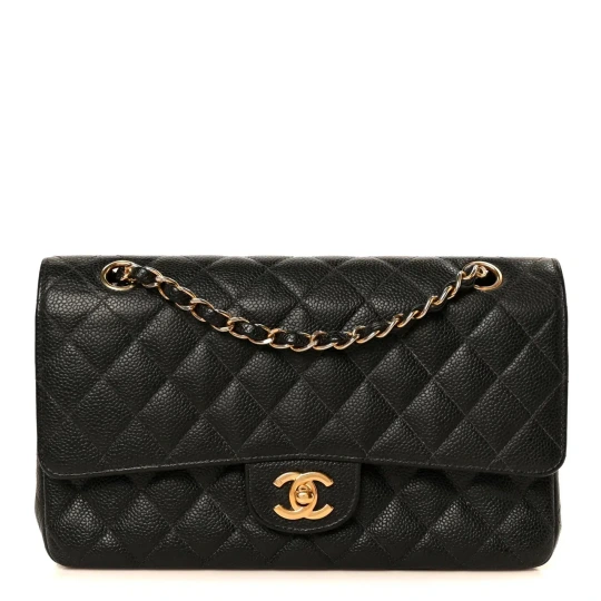 Caviar Quilted Medium Double Flap Black Bag