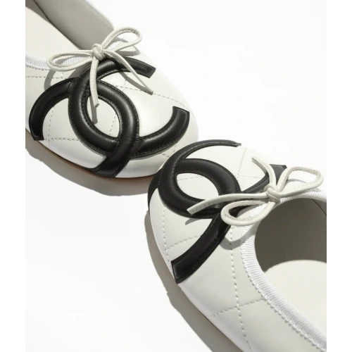 Lambskin White & Black Ballet flats