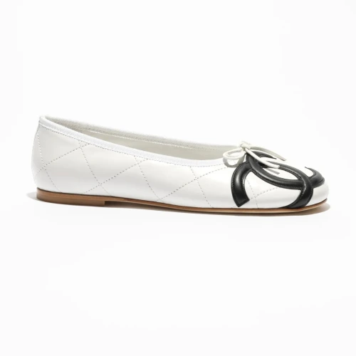 Lambskin White & Black Ballet flats