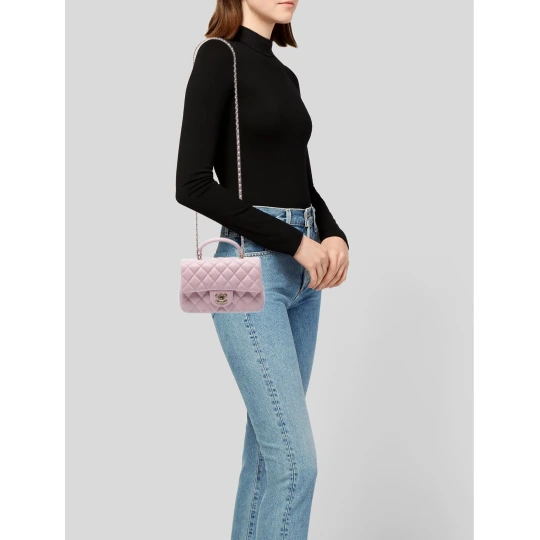 Classic Rectangular Mini Flap Bag Light Pink Lambskin