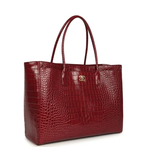 Crocodile Embossed Calfskin & Gold Hardware Tote Bag