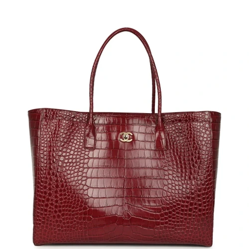 Crocodile Embossed Calfskin & Gold Hardware Tote Bag