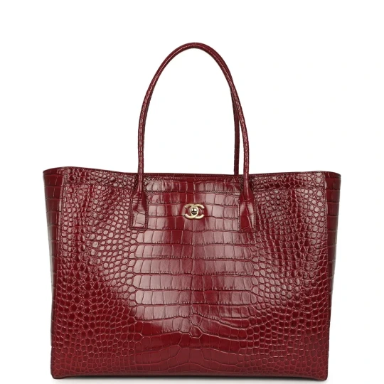 Crocodile Embossed Calfskin & Gold Hardware Tote Bag