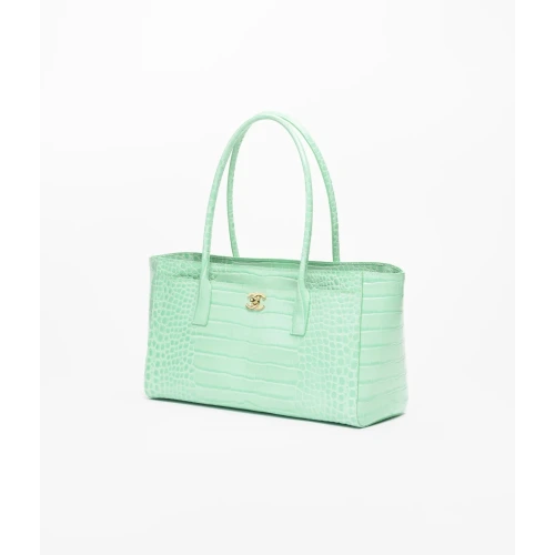 Crocodile Embossed Calfskin Gold-Tone Green Tote Bag