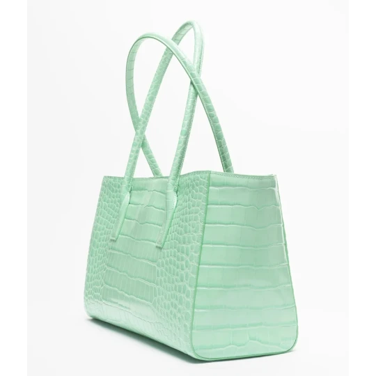 Crocodile Embossed Calfskin Gold-Tone Green Tote Bag