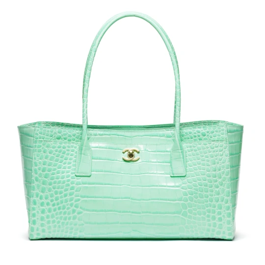 Crocodile Embossed Calfskin Gold-Tone Green Tote Bag