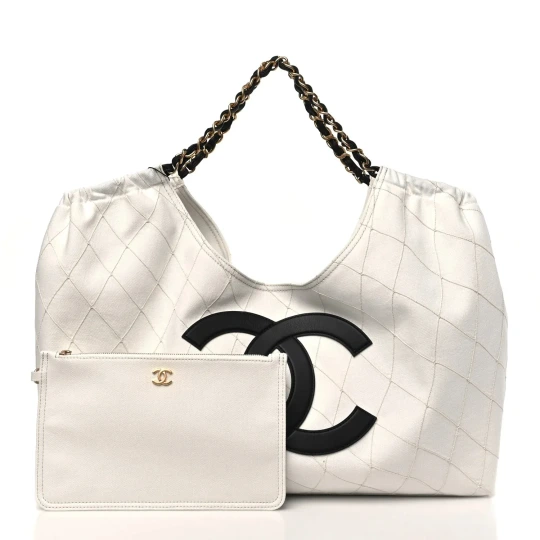 Denim, Calfskin & Gold Metal Small Tote Bag