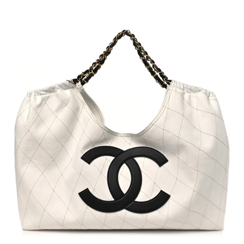 Denim, Calfskin & Gold Metal Small Tote Bag