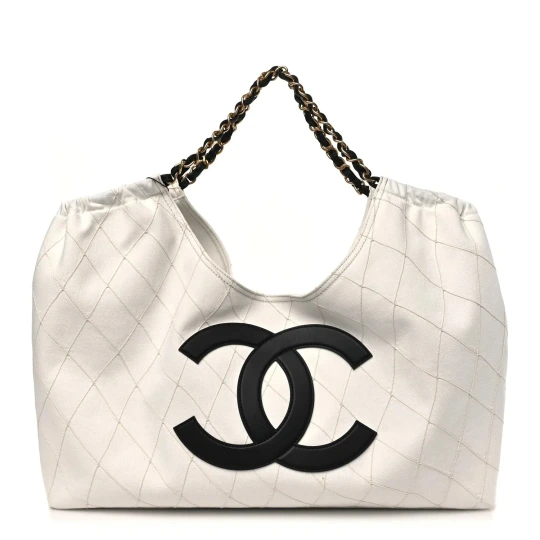 Denim, Calfskin & Gold Metal Small Tote Bag