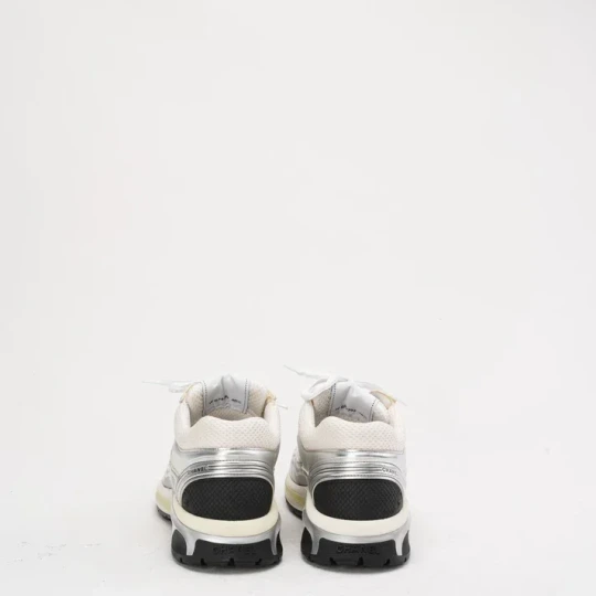 Fabric, laminated calfskin & calfskin, silver, white & black Trainers