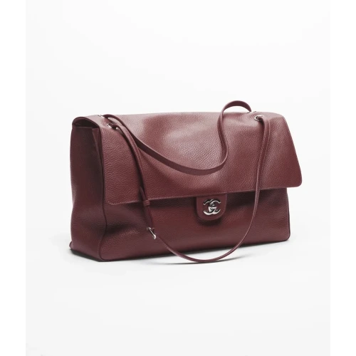 Grained Calfskin & Silver Metal Dark Burgundy Maxi Flap Bag