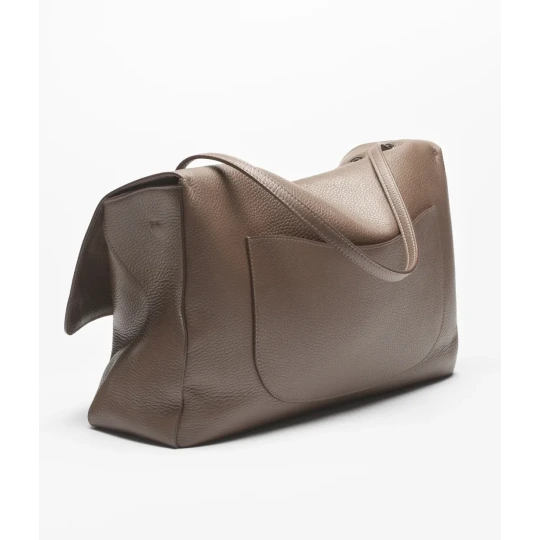 Grained Calfskin & Silver Metal Light Brown Maxi Flap Bag