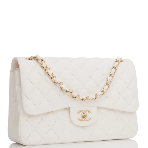 Jumbo Classic Double Flap Bag White Caviar Gold Hardware