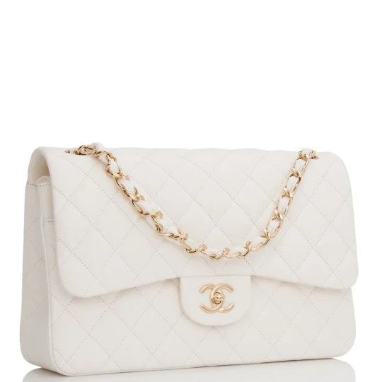 Jumbo Classic Double Flap Bag White Caviar Gold Hardware