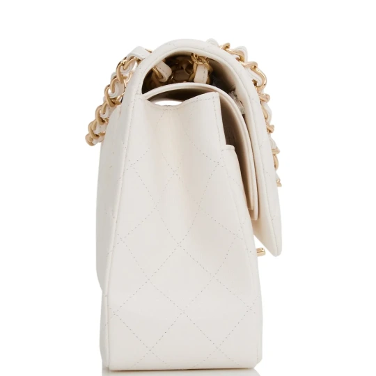 Jumbo Classic Double Flap Bag White Caviar Gold Hardware