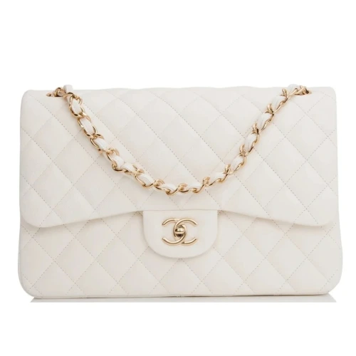 Jumbo Classic Double Flap Bag White Caviar Gold Hardware